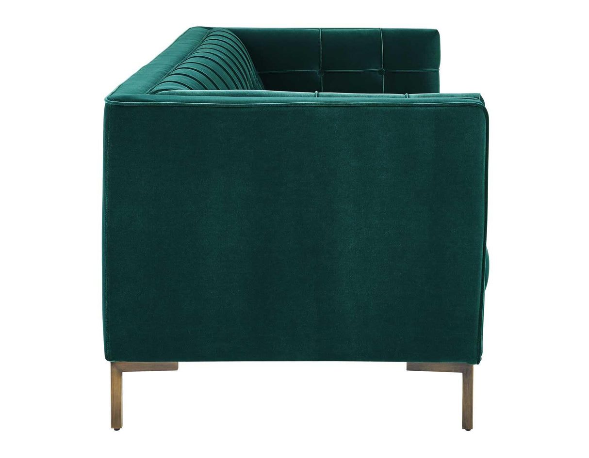 Isaac Channel Stitched Green Velvet Sofa