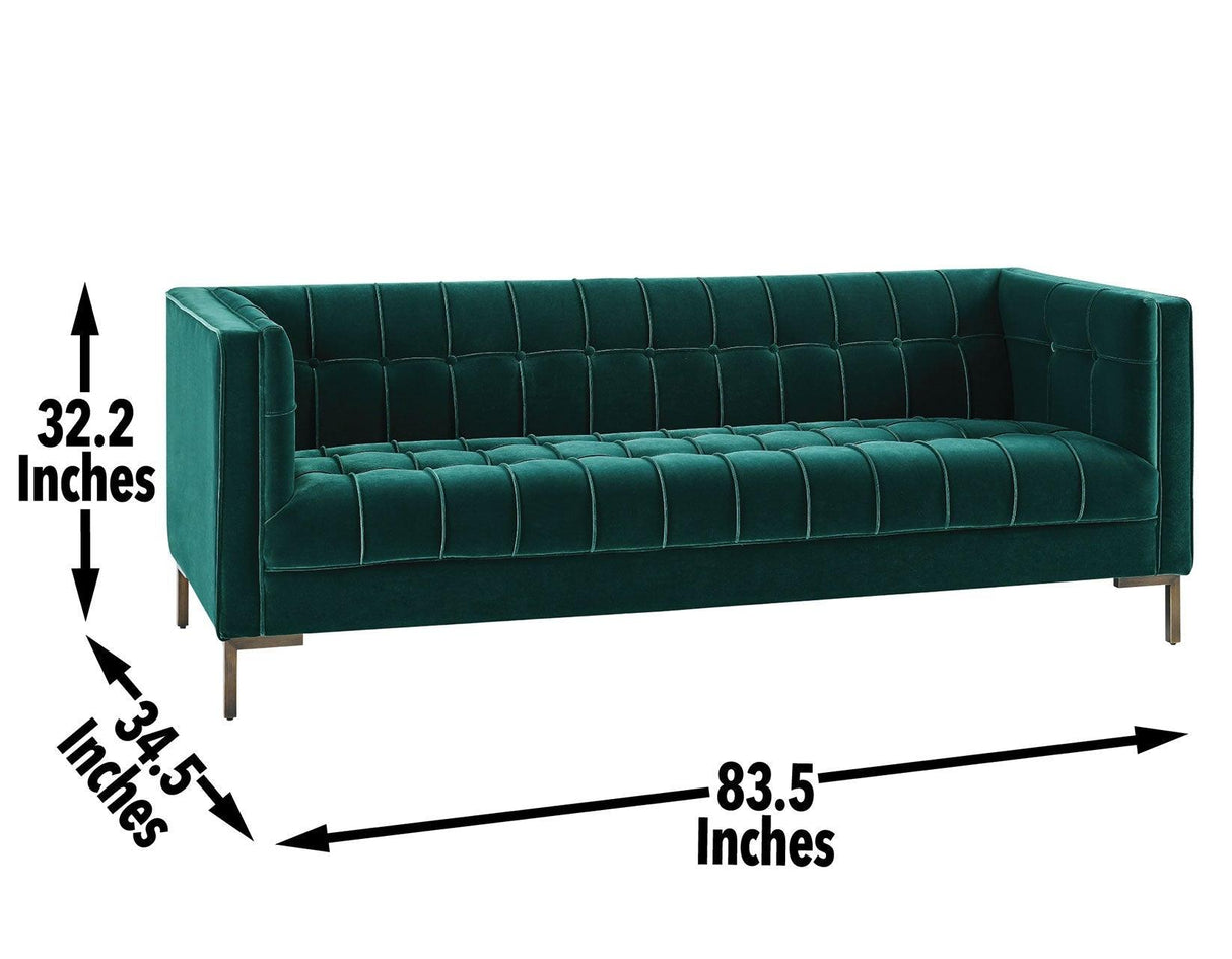 Isaac Channel Stitched Green Velvet Sofa