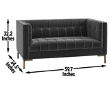 Isaac Channel Stitched Gray Velvet Loveseat by Steve Silver at Eve Furniture