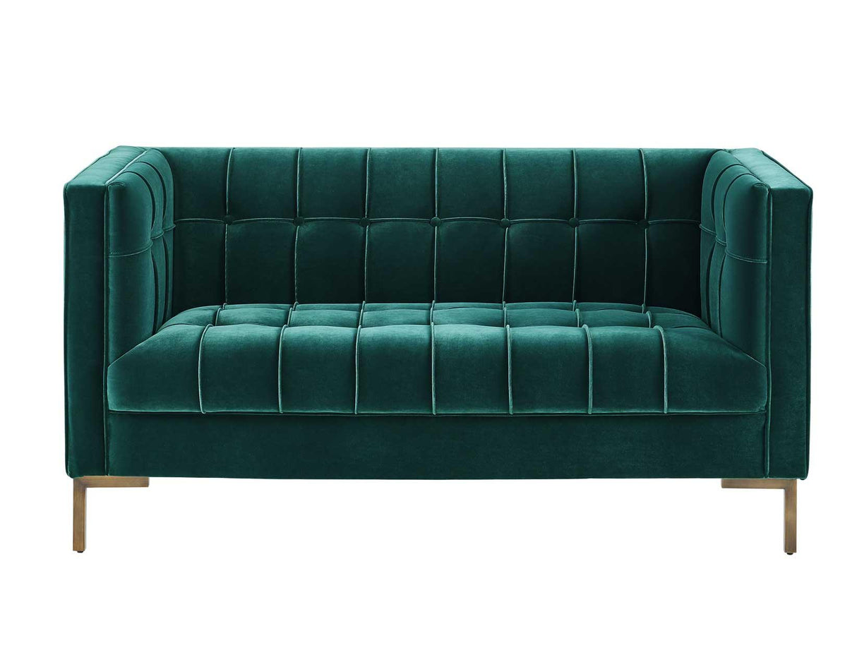Isaac Channel Stitched Green Velvet Loveseat by Steve Silver at Eve Furniture