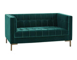 Isaac Channel Stitched Green Velvet Loveseat by Steve Silver at Eve Furniture