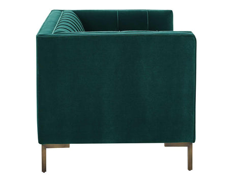 Isaac Channel Stitched Green Velvet Loveseat by Steve Silver at Eve Furniture