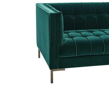 Isaac Channel Stitched Green Velvet Loveseat by Steve Silver at Eve Furniture