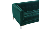 Isaac Channel Stitched Green Velvet Loveseat by Steve Silver at Eve Furniture