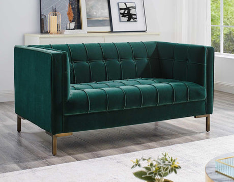 Isaac Channel Stitched Green Velvet Loveseat by Steve Silver at Eve Furniture