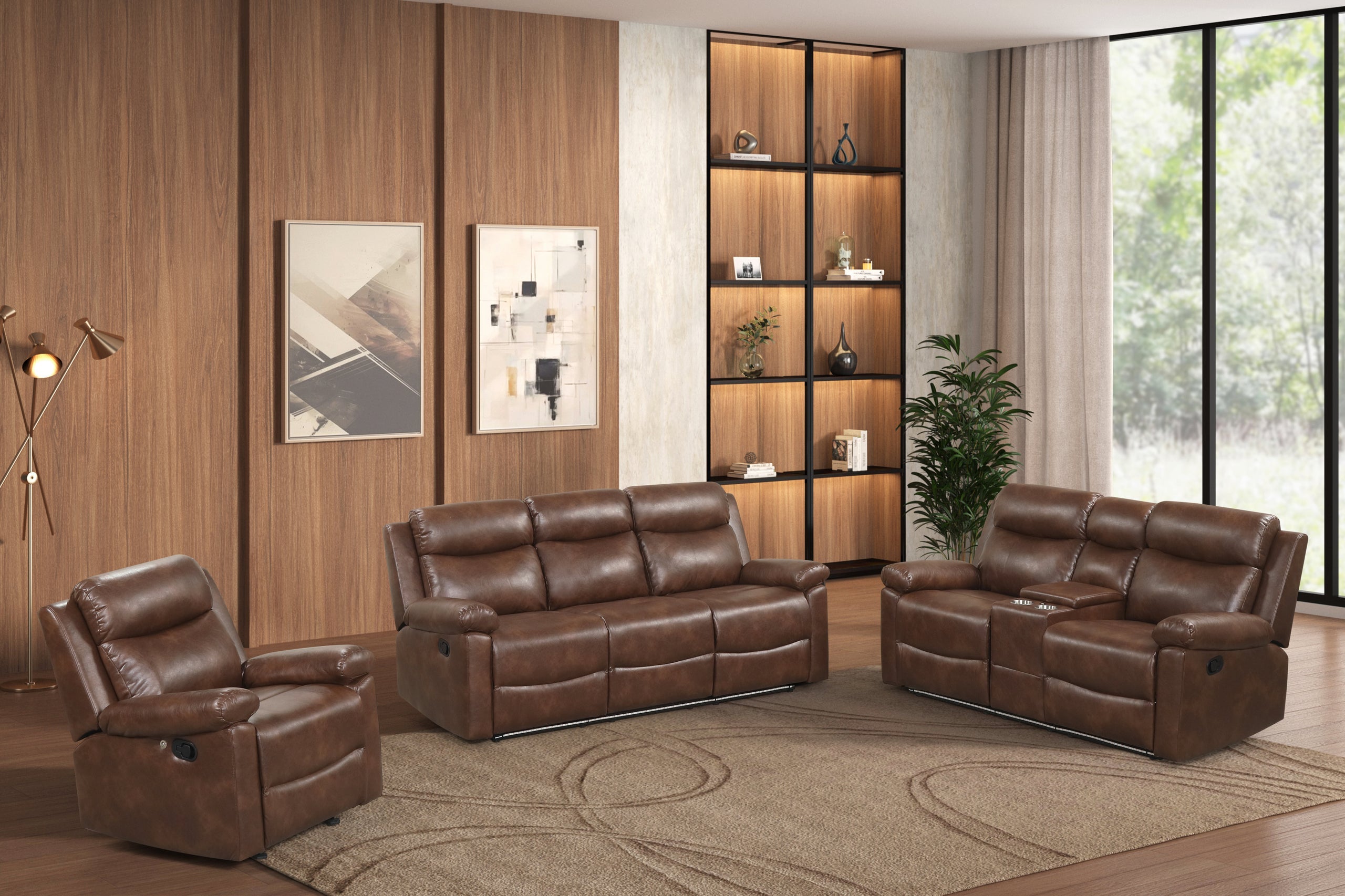 Isabel Brown Leather Gel 3-Piece Reclining Set - Eve Furniture
