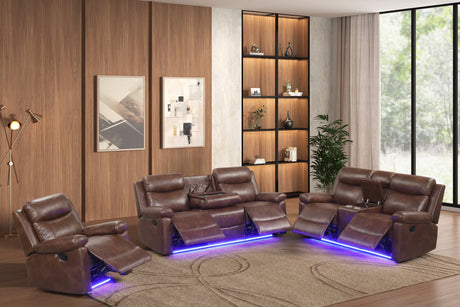 Isabel Espresso Leather Gel 3-Piece Reclining Set by Happy Homes at Eve Furniture