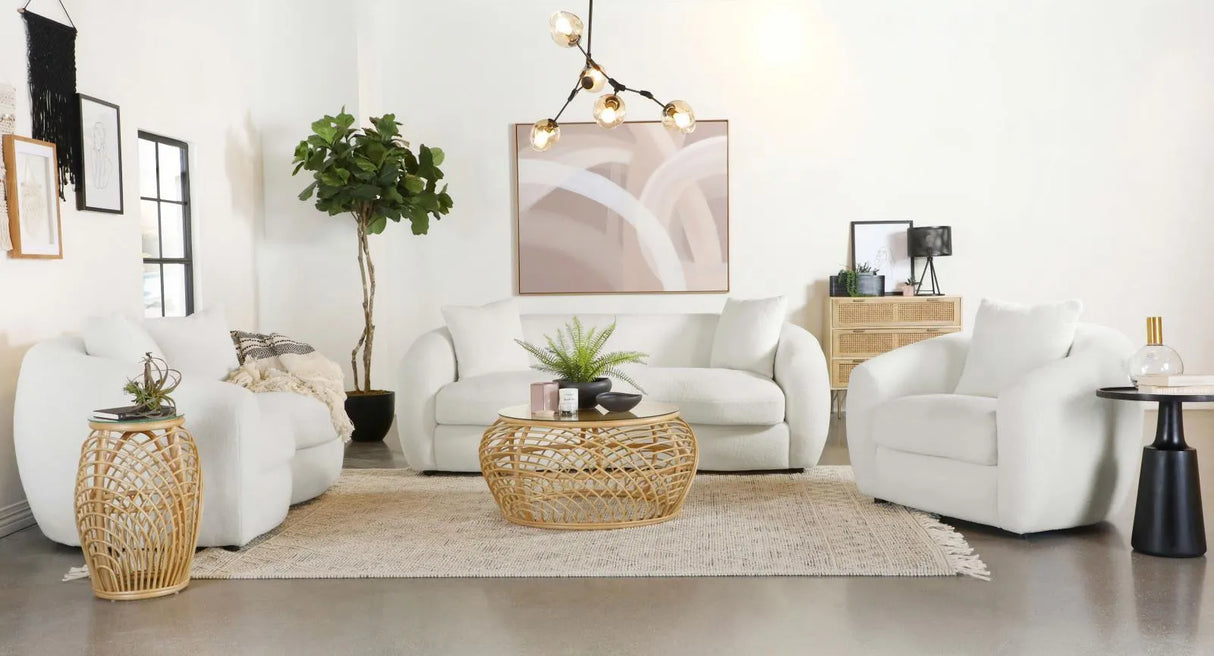 Isabella Faux Sheepskin Upholstered Sofa Natural by Coaster at Eve Furniture