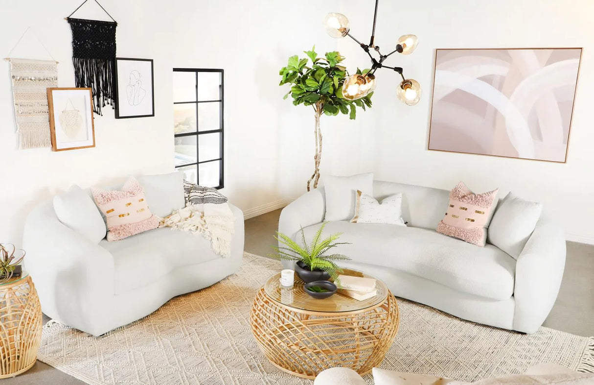 Isabella White Sheepskin Upholstered Tight Back Living Room Set by Coaster at Eve Furniture