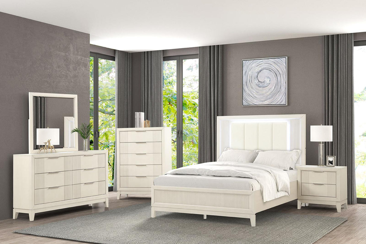 Isadore Antique White LED Queen Panel Bed by Furniture of America at Eve Furniture