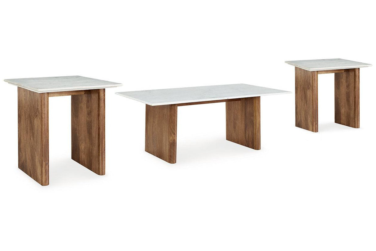 Isanti Light Brown/White Coffee Table and 2 End Tables by Ashley at Eve Furniture