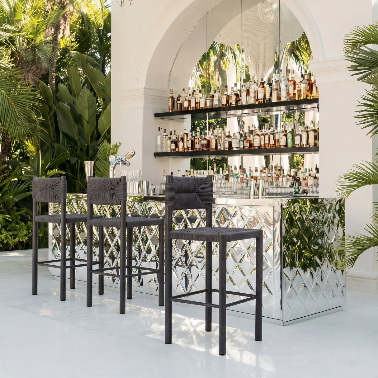 Iska Black Outdoor Barstool (Set of 2) by Zuomod at Eve Furniture