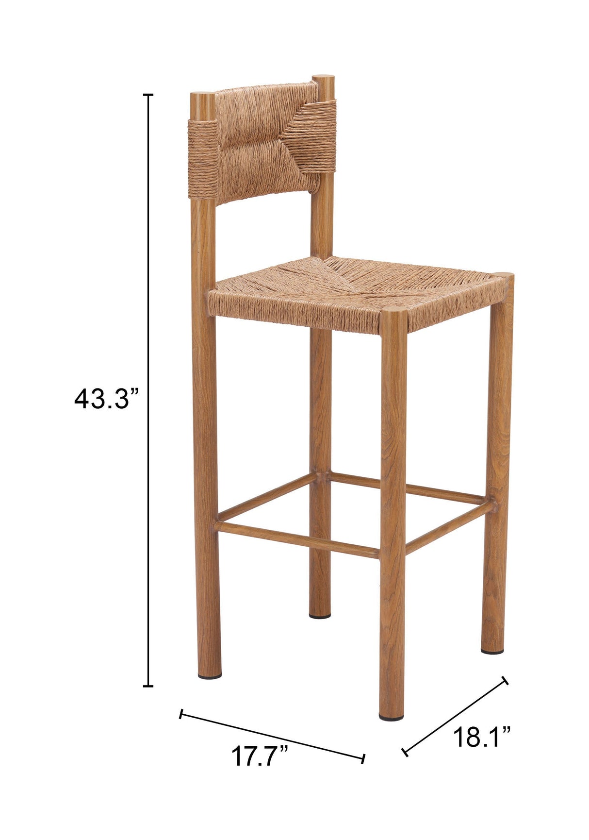 Iska Natural Outdoor Barstool (Set of 2) by Zuomod at Eve Furniture