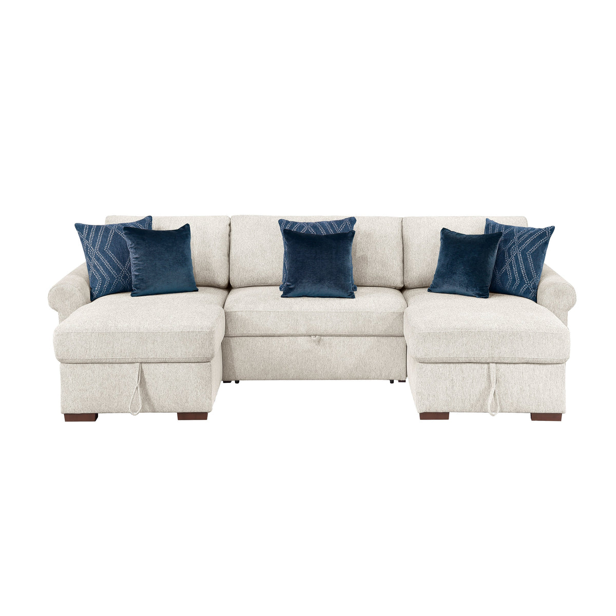 Isla Beige 3-Piece Microfiber Double Chaise Sleeper Sectional with Rolled Arms by Homelegance at Eve Furniture
