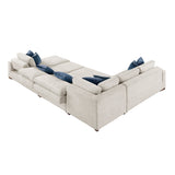 Isla Beige 5-Piece Microfiber Sectional with Dual Pull-Out Beds and Storage Chaise by Homelegance at Eve Furniture