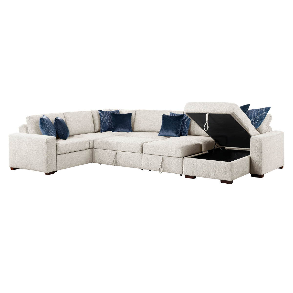 Isla Beige 5-Piece Microfiber Sectional with Dual Pull-Out Beds and Storage Chaise by Homelegance at Eve Furniture