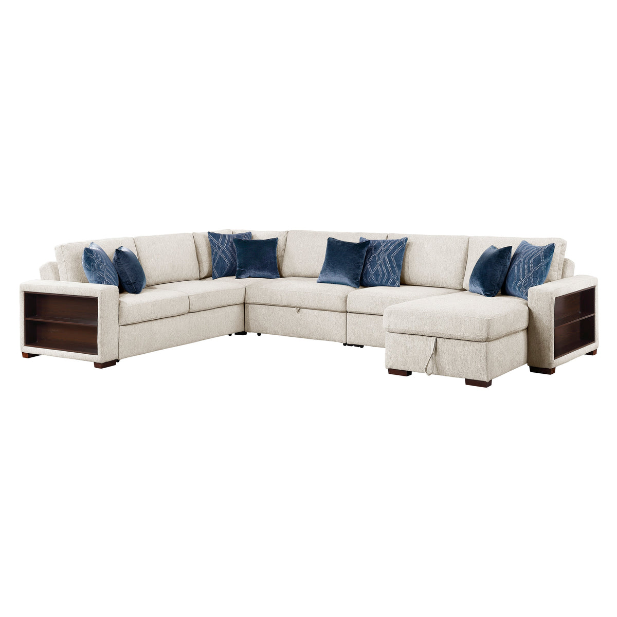 Isla Beige 5-Piece Modular Dual Sleeper Sectional with USB-C Ports and Armrest Storage by Homelegance at Eve Furniture