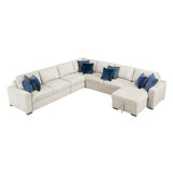 Isla Beige 5-Piece Sectional with Convertible and Reversible Chaise, Hidden Storage, Click Motion Back by Homelegance at Eve Furniture