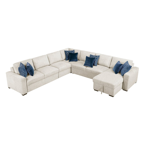 Isla Beige 5-Piece Sectional with Convertible and Reversible Chaise, Hidden Storage, Click Motion Back by Homelegance at Eve Furniture
