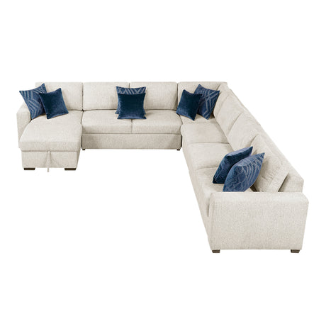 Isla Beige 5-Piece Sectional with Convertible and Reversible Chaise, Hidden Storage, Click Motion Back by Homelegance at Eve Furniture