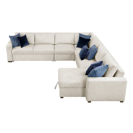 Isla Beige 5-Piece Sectional with Convertible and Reversible Chaise, Hidden Storage, Click Motion Back by Homelegance at Eve Furniture