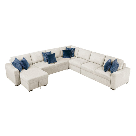 Isla Beige 5-Piece Sectional with Convertible and Reversible Chaise, Hidden Storage, Click Motion Back by Homelegance at Eve Furniture