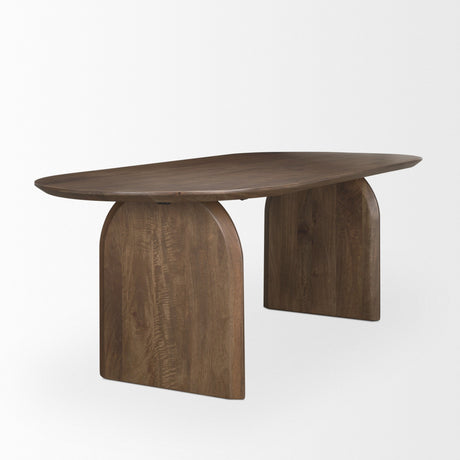 Isla Oval Dining Table w/Dark Brown Wood Top & Arched Legs by Mercana at Eve Furniture