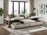 Isla Sage Sand 3-Piece Sectional with Dual Reversible Chaises, Pull-Out Bed and Storage by Homelegance at Eve Furniture