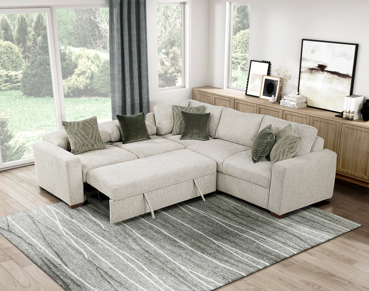 Isla Sage Sand 3-Piece Sectional with Pull-out Bed by Homelegance at Eve Furniture