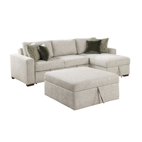 Isla Sage Sand 3-Piece Sleeper Sectional with Storage Chaise and Ottoman by Homelegance at Eve Furniture