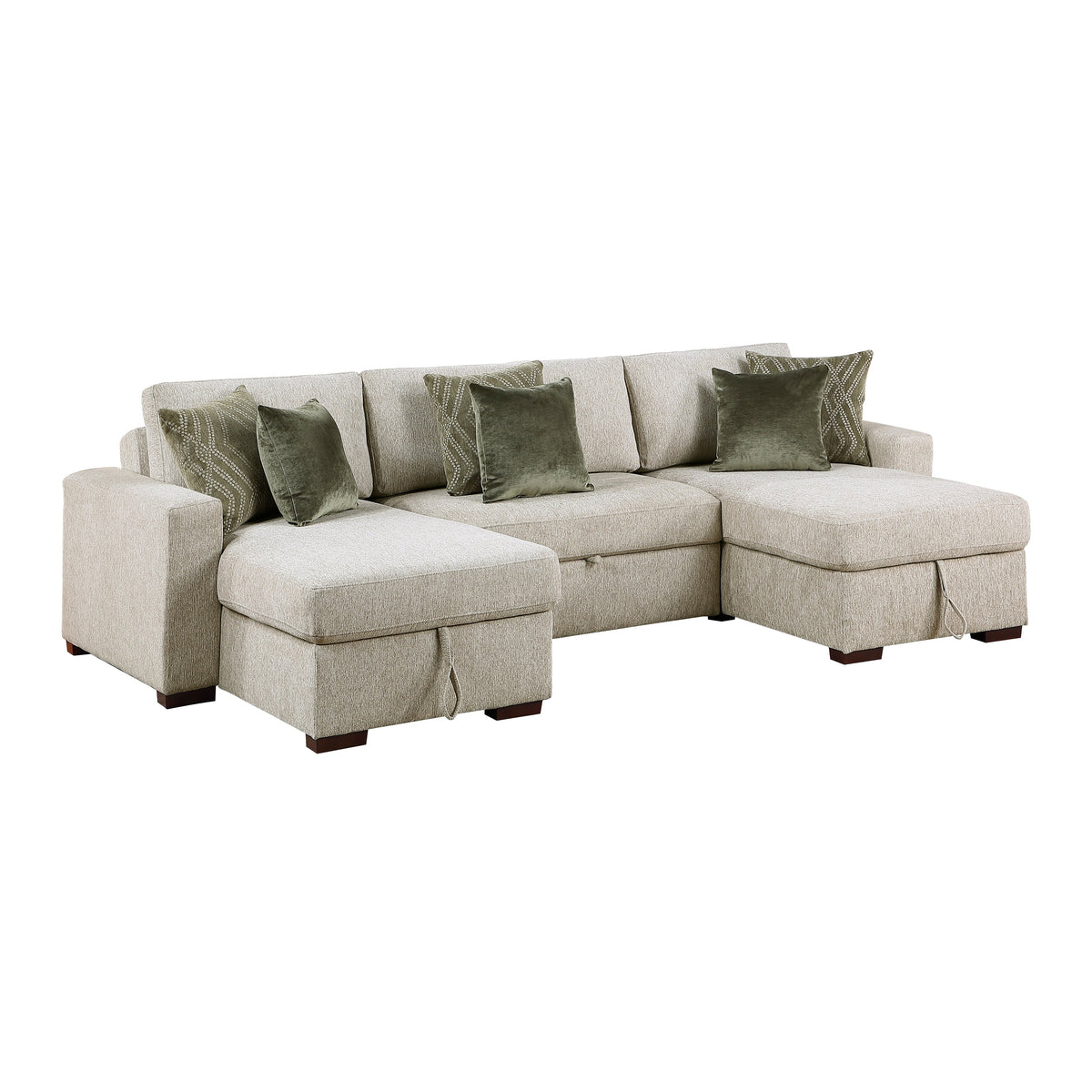 Isla Sage Sand 3-Piece Sleeper Sectional with Two Reversible Chaises and Storage by Homelegance at Eve Furniture