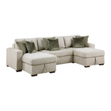 Isla Sage Sand 3-Piece Sleeper Sectional with Two Reversible Chaises and Storage by Homelegance at Eve Furniture
