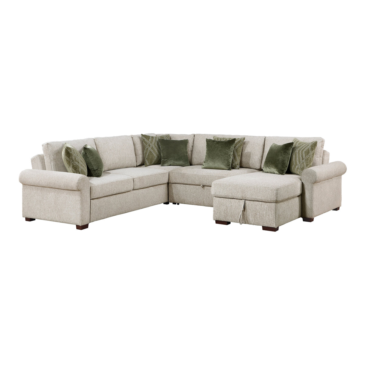 Isla Sage Sand 4-Piece L-Shaped Sleeper Sectional with Reversible Storage Chaise by Homelegance at Eve Furniture