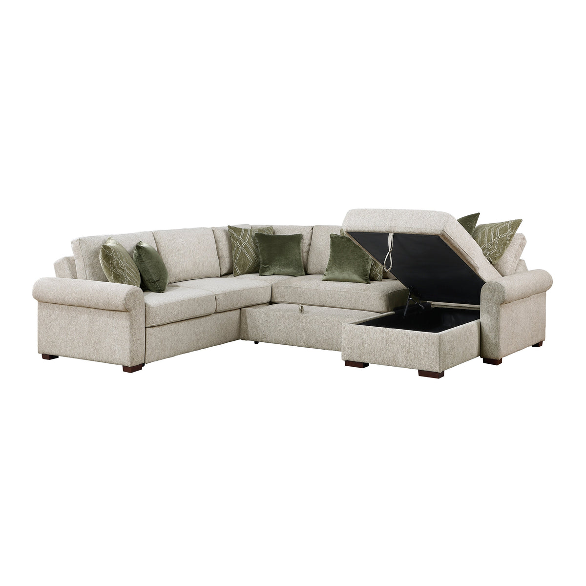 Isla Sage Sand 4-Piece L-Shaped Sleeper Sectional with Reversible Storage Chaise by Homelegance at Eve Furniture