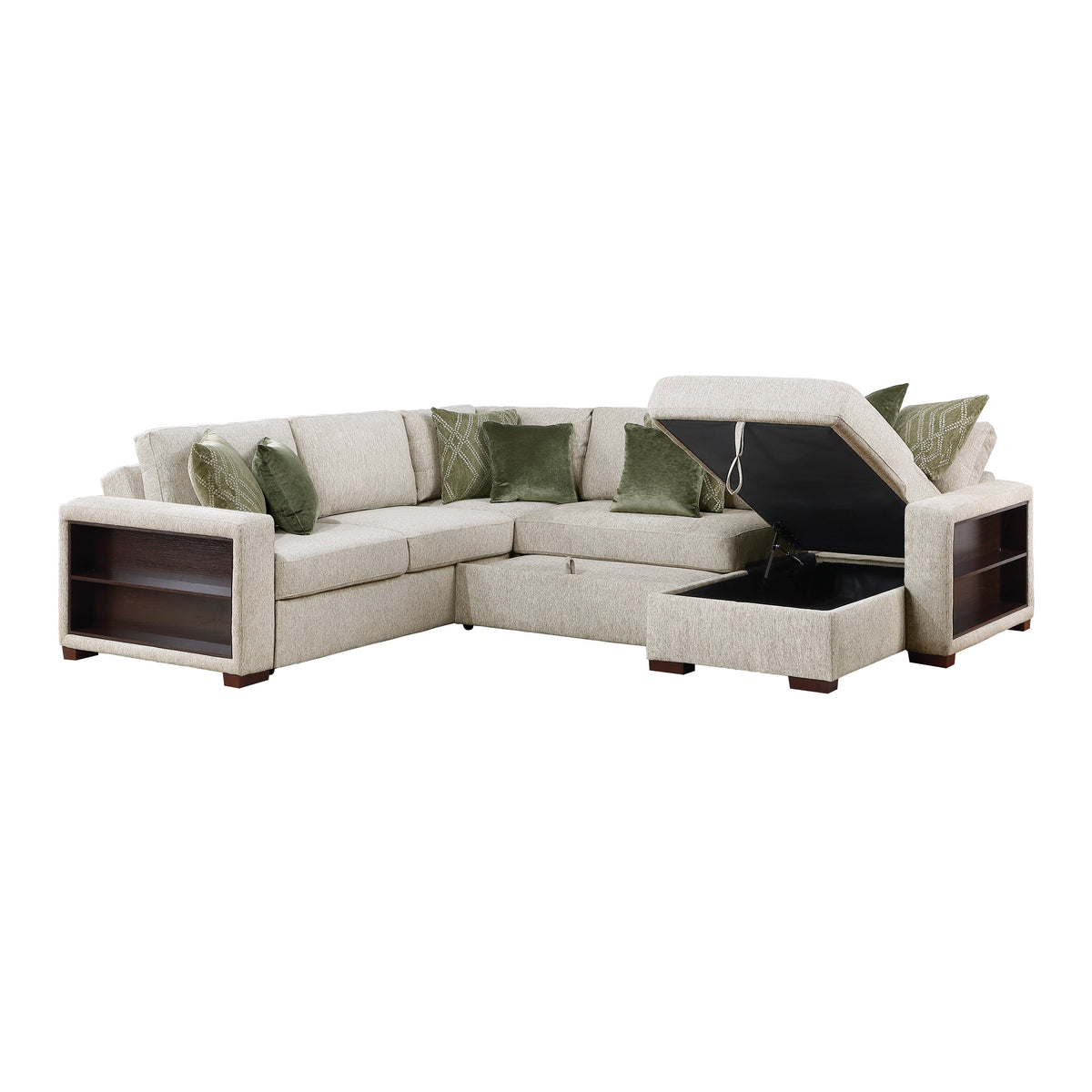 Isla Sage Sand 4-Piece L-Shaped Sleeper Sectional with Reversible Storage Chaise by Homelegance at Eve Furniture