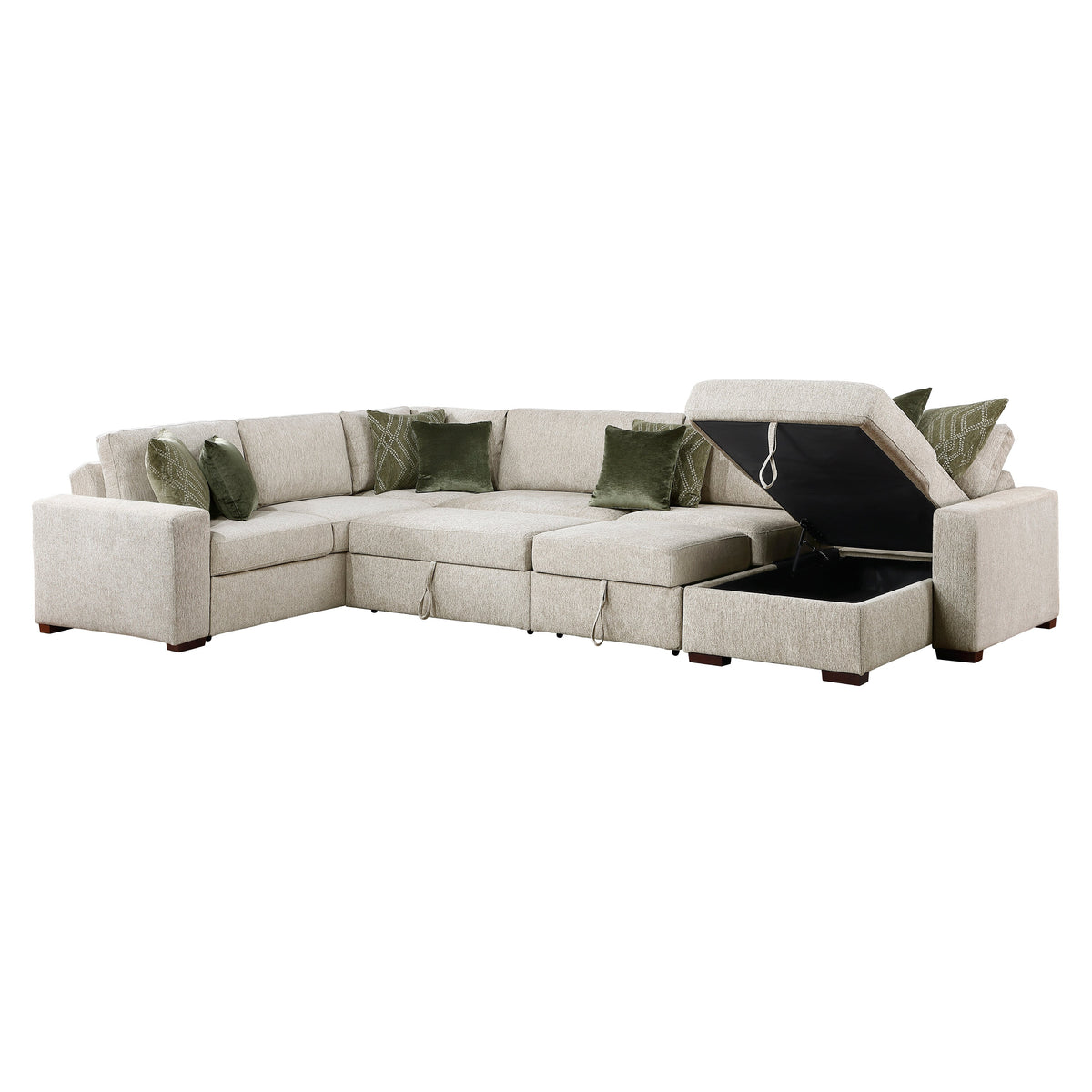 Isla Sage Sand 5-Piece Microfiber Dual Sleeper Sectional with Hidden Storage Chaise by Homelegance at Eve Furniture