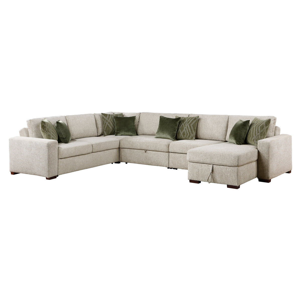 Isla Sage Sand 5-Piece Microfiber Dual Sleeper Sectional with Hidden Storage Chaise by Homelegance at Eve Furniture