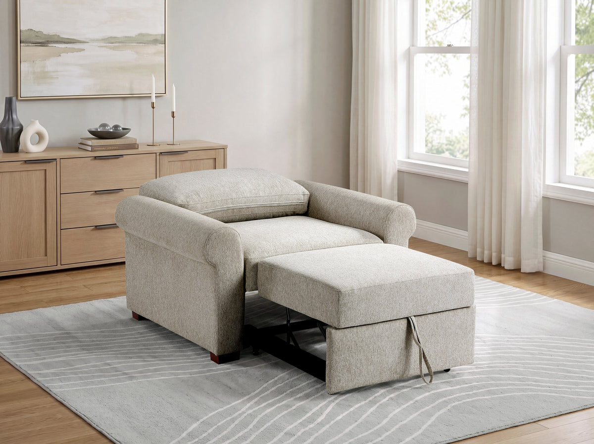 Isla Sage Sand Microfiber Pull-Out Chair Bed with Rolled Arms by Homelegance at Eve Furniture