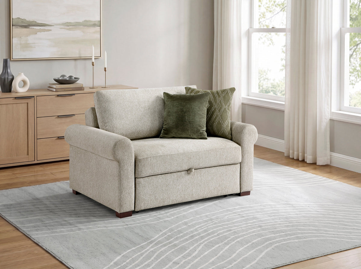 Isla Sage Sand Roll Arms Convertible Wide Chair with Pull-out Bed and Click Motion Back by Homelegance at Eve Furniture