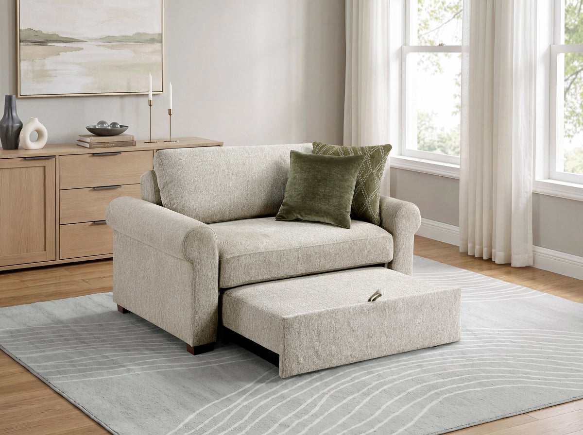 Isla Sage Sand Roll Arms Convertible Wide Chair with Pull-out Bed and Click Motion Back by Homelegance at Eve Furniture