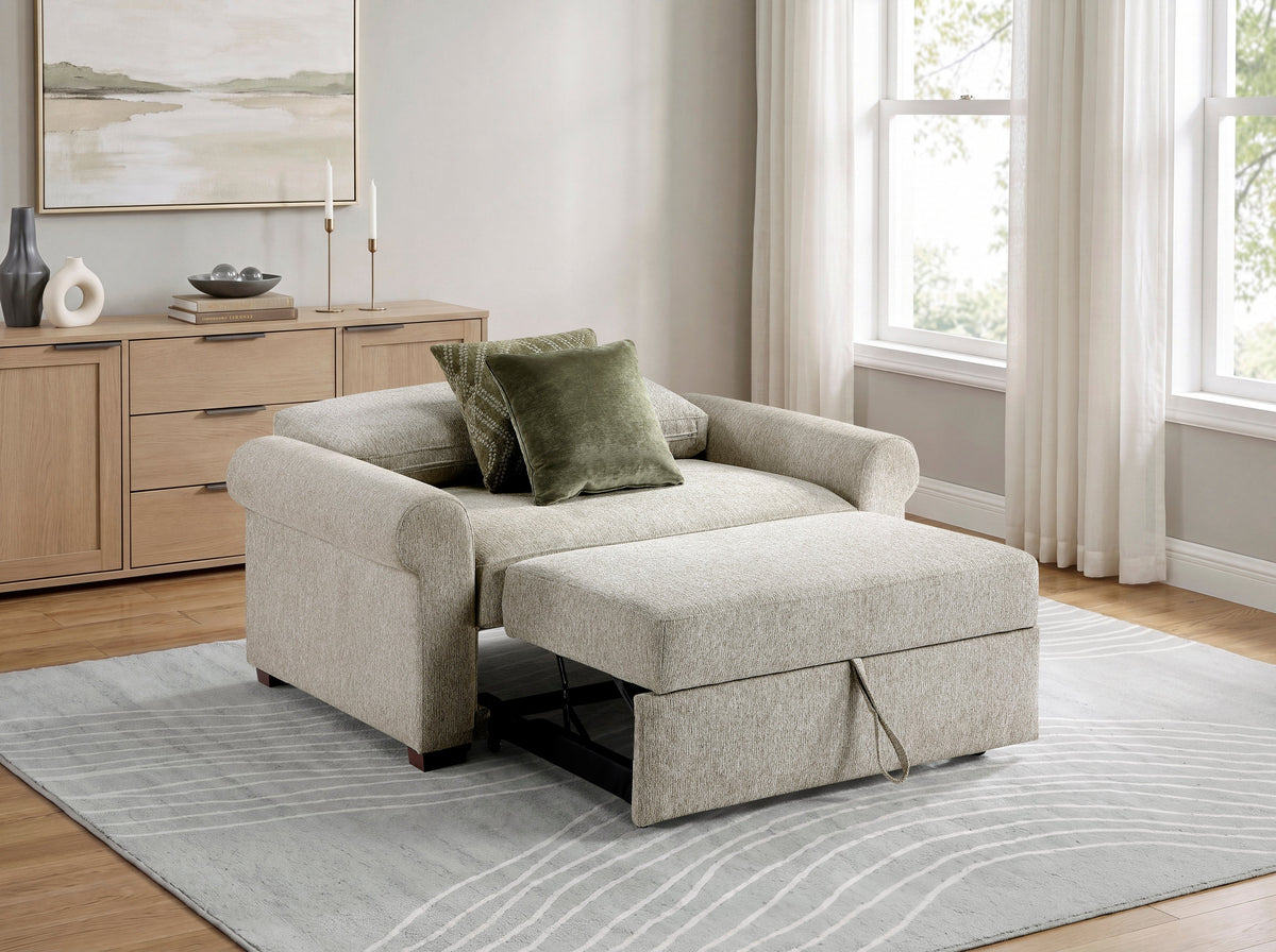 Isla Sage Sand Roll Arms Convertible Wide Chair with Pull-out Bed and Click Motion Back by Homelegance at Eve Furniture