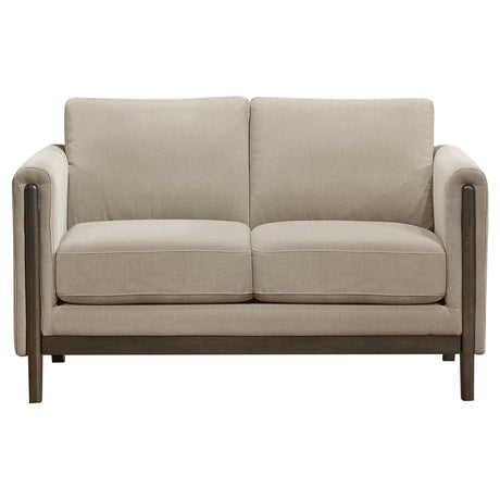 Islington Taupe Fabric Upholstered Panel Arm Loveseat by Coaster at Eve Furniture
