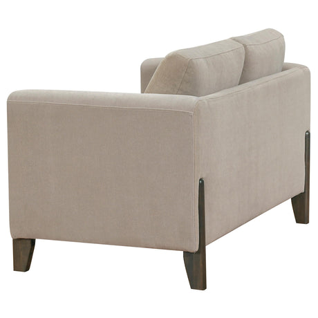 Islington Taupe Fabric Upholstered Panel Arm Loveseat by Coaster at Eve Furniture