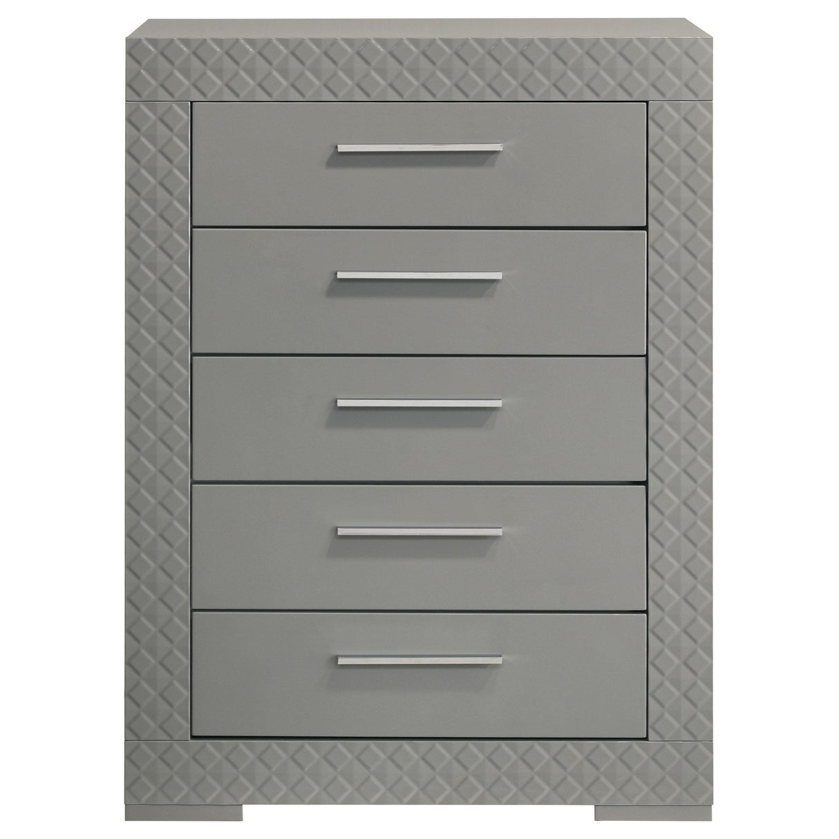 Ives 5-drawer Bedroom Chest of Drawers Grey High Gloss by Coaster at Eve Furniture