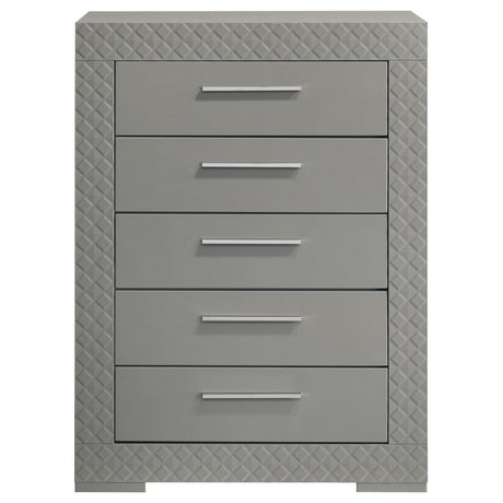 Ives 5-drawer Bedroom Chest of Drawers Grey High Gloss by Coaster at Eve Furniture