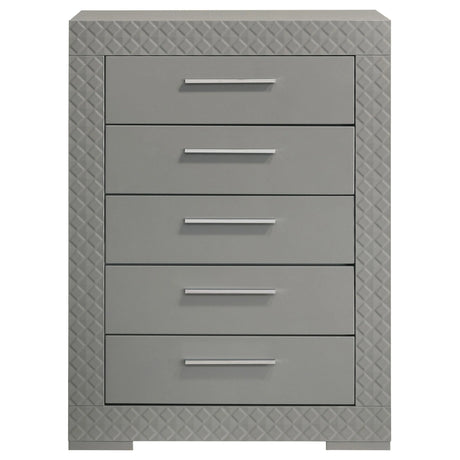 Ives 5-drawer Bedroom Chest of Drawers Grey High Gloss by Coaster at Eve Furniture