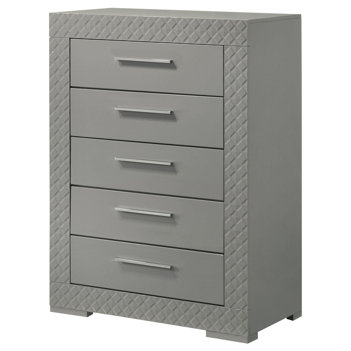 Ives 5-drawer Bedroom Chest of Drawers Grey High Gloss by Coaster at Eve Furniture