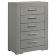 Ives 5-drawer Bedroom Chest of Drawers Grey High Gloss by Coaster at Eve Furniture