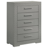 Ives 5-drawer Bedroom Chest of Drawers Grey High Gloss by Coaster at Eve Furniture
