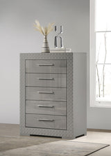 Ives 5-drawer Bedroom Chest of Drawers Grey High Gloss by Coaster at Eve Furniture